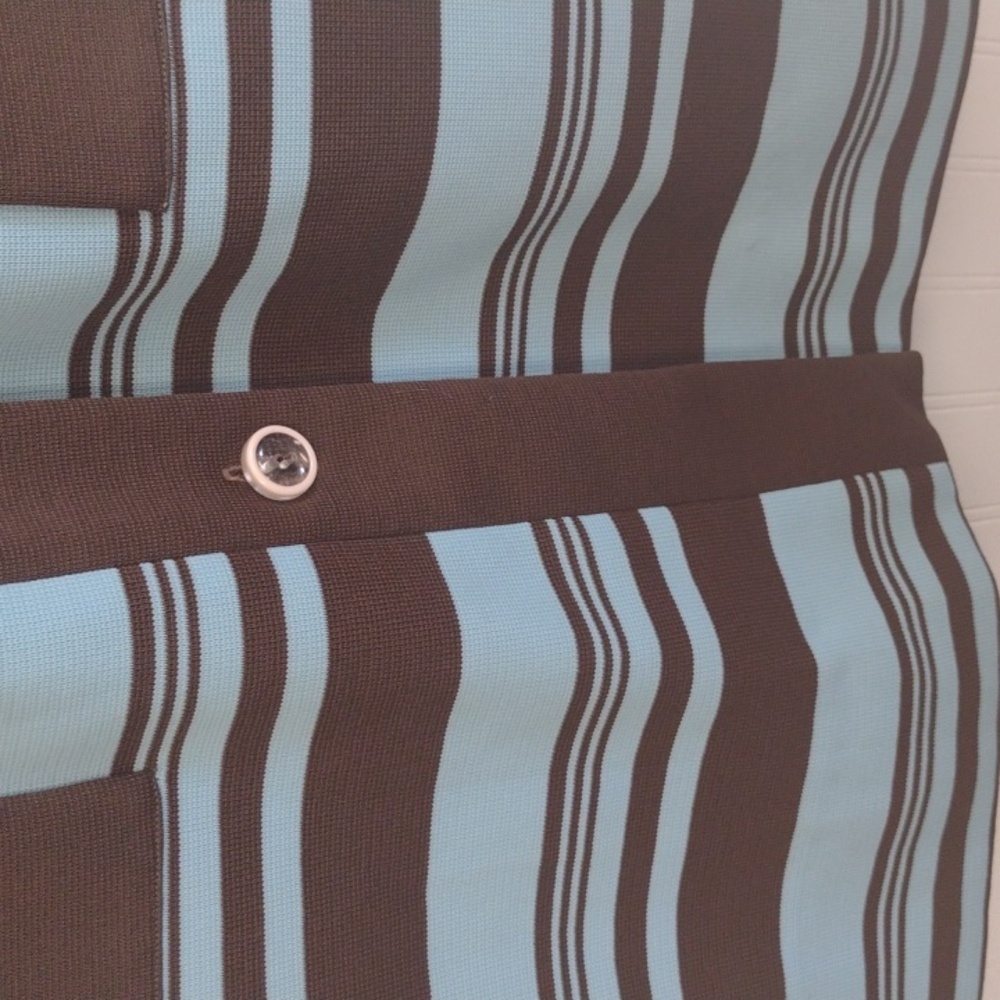 Marberni, 60's Union Made Vintage Elegant Blue/Brown Long Sleeve Dress Size 16 - Picture 6 of 16